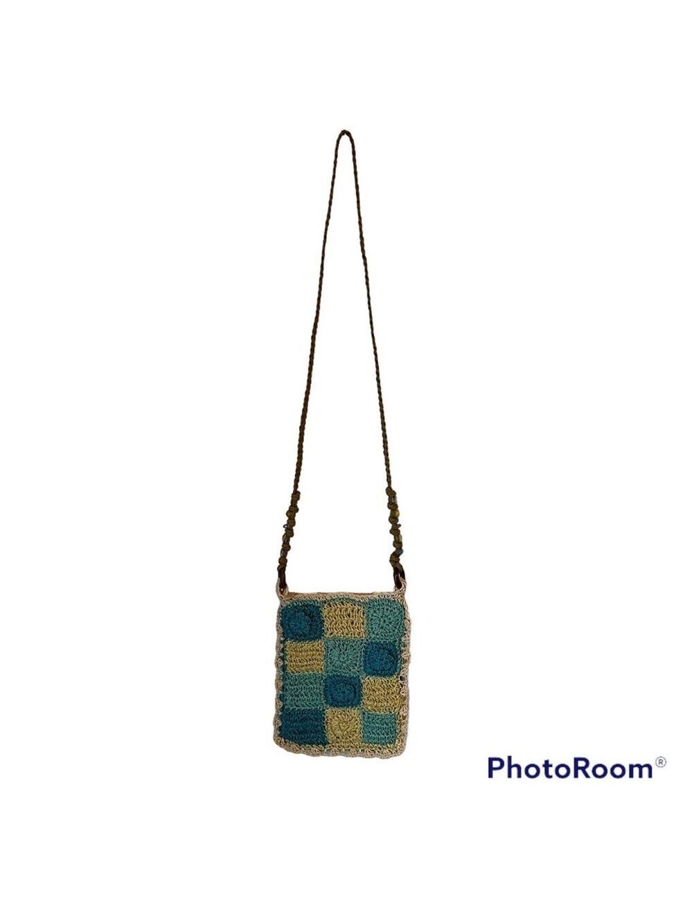 Blue Miami Crochet Beaded Crossbody Purse, Handmade Boho Festival Bag